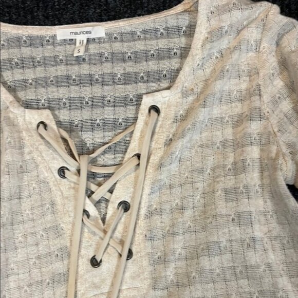 Maurices Cream Ribbed Tiered shirt lace up - Picture 3 of 3